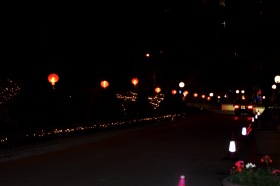 Red lanterns along housing apartments at Chi Fu Road.